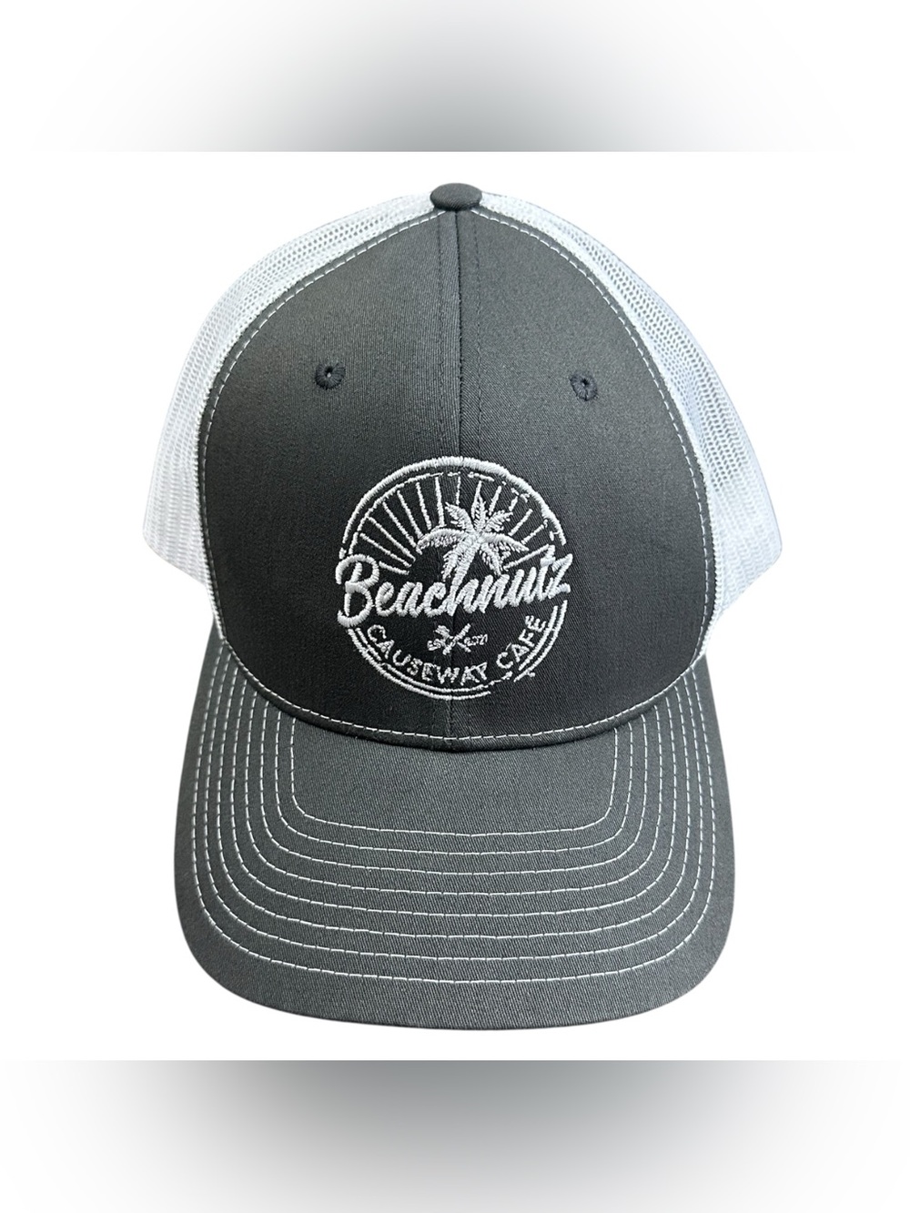 Richardson Trucker Hat Beachnutz Causeway Cafe. Gray & White Snapback.